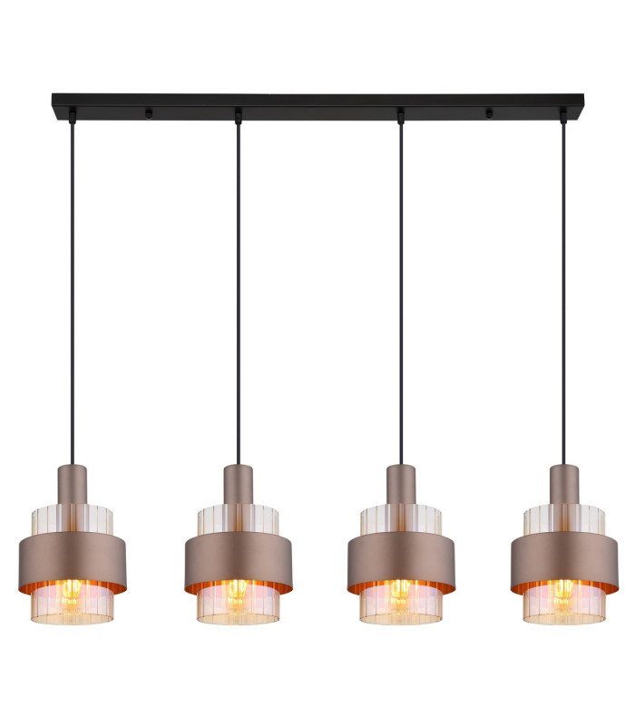 Milley Bar Pendant Ceiling Light Matt Black Amber Glass Shade 4x E27-3