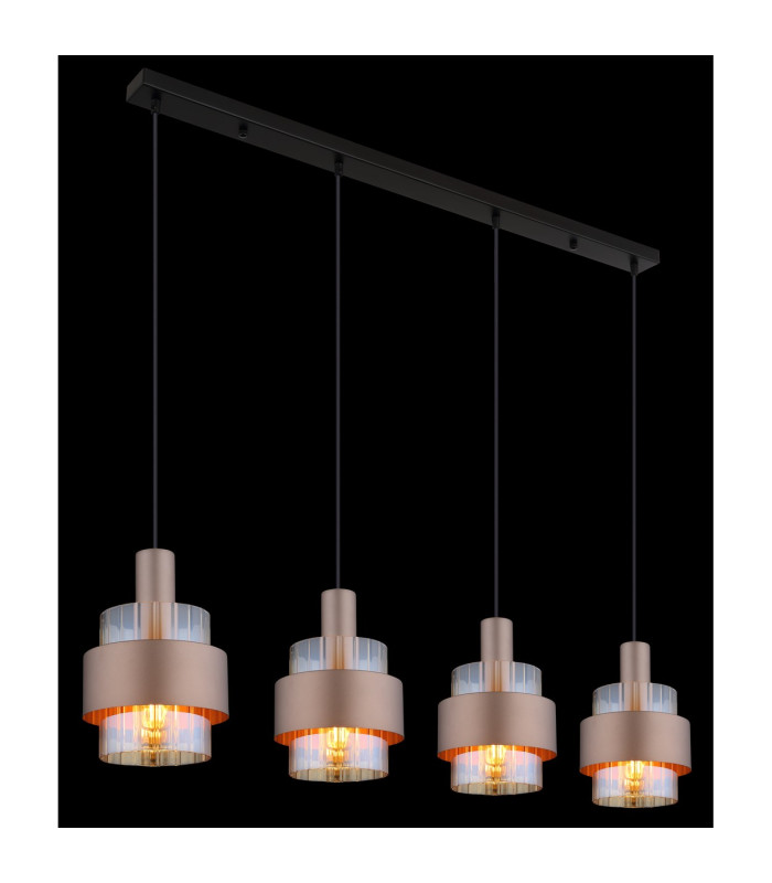 Milley Bar Pendant Ceiling Light Matt Black Amber Glass Shade 4x E27-4