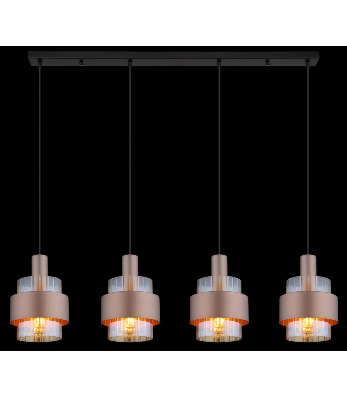 Milley Bar Pendant Ceiling Light Matt Black Amber Glass Shade 4x E27-5