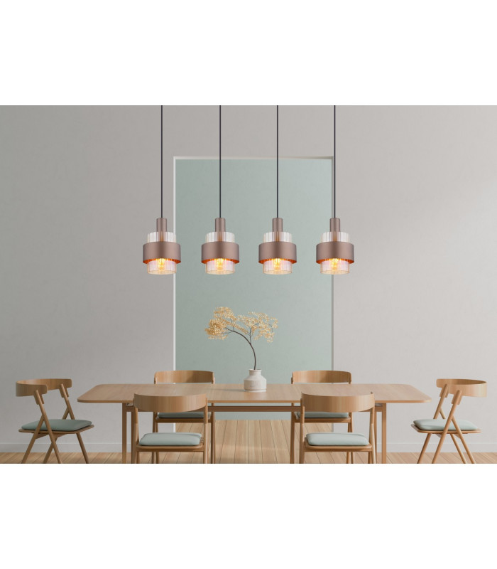 Milley Bar Pendant Ceiling Light Matt Black Amber Glass Shade 4x E27-6