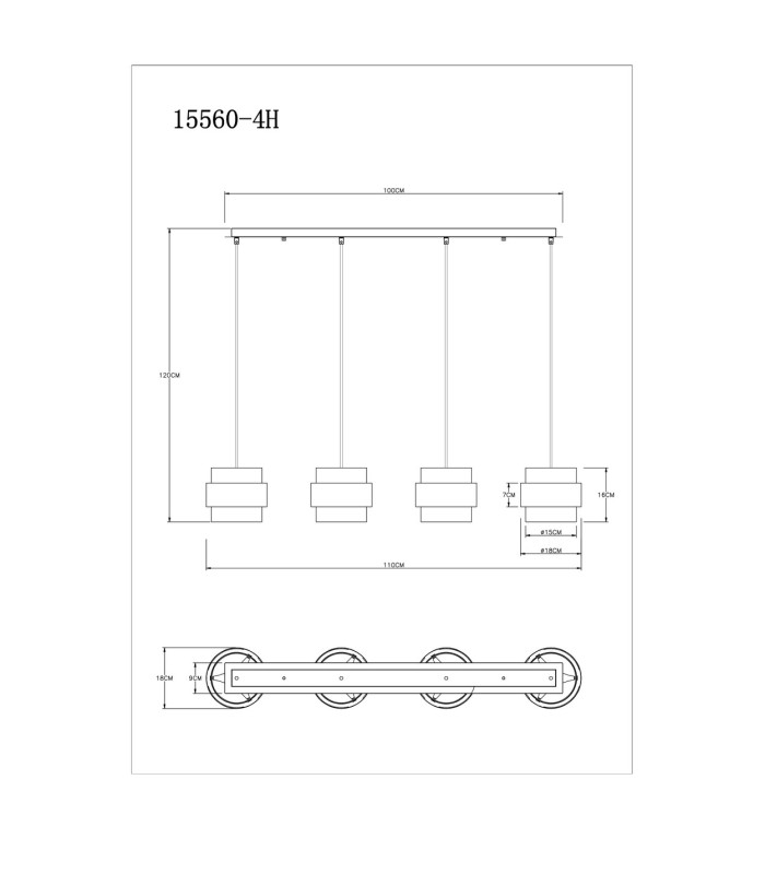 Milley Bar Pendant Ceiling Light Matt Black Glass Shade 4x E27-8