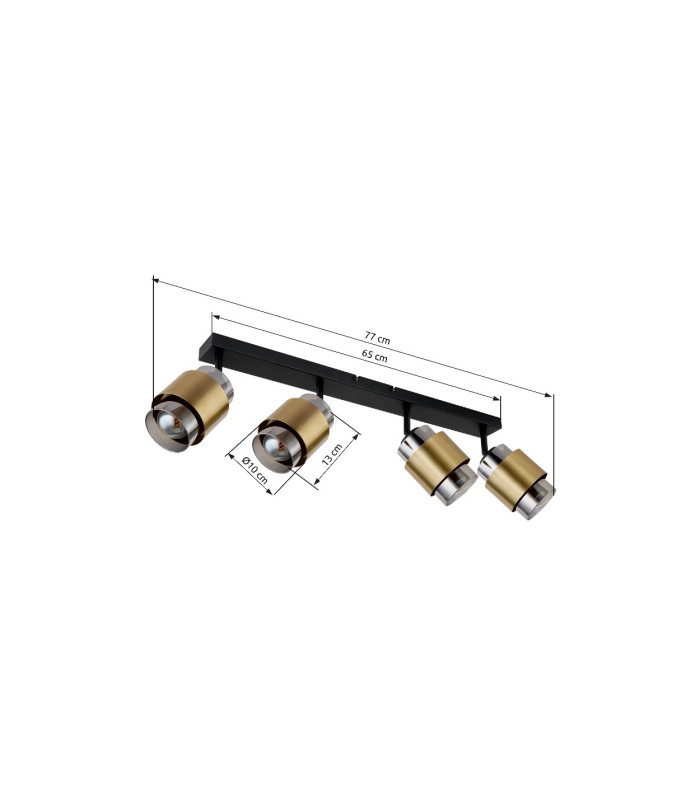 Milley Ceiling Spotlight Bar Matt Black Smoke Glass Shade 4x E27-8