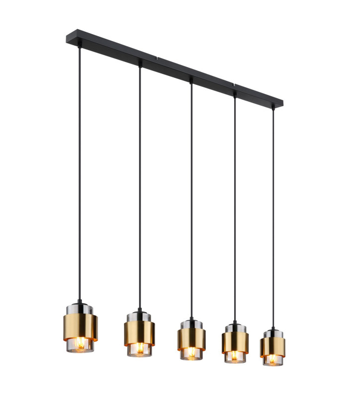 Milley Bar Pendant Ceiling Light Matt Black Smoke Glass Shade 5x E27-1