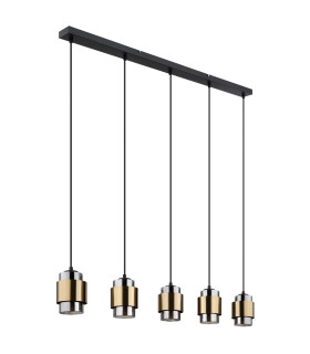 Milley Bar Pendant Ceiling Light Matt Black Smoke Glass Shade 5x E27-2