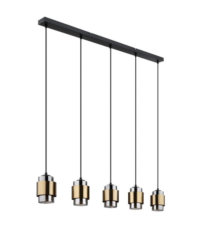 Milley Bar Pendant Ceiling Light Matt Black Smoke Glass Shade 5x E27-2