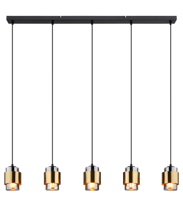 Milley Bar Pendant Ceiling Light Matt Black Smoke Glass Shade 5x E27-3