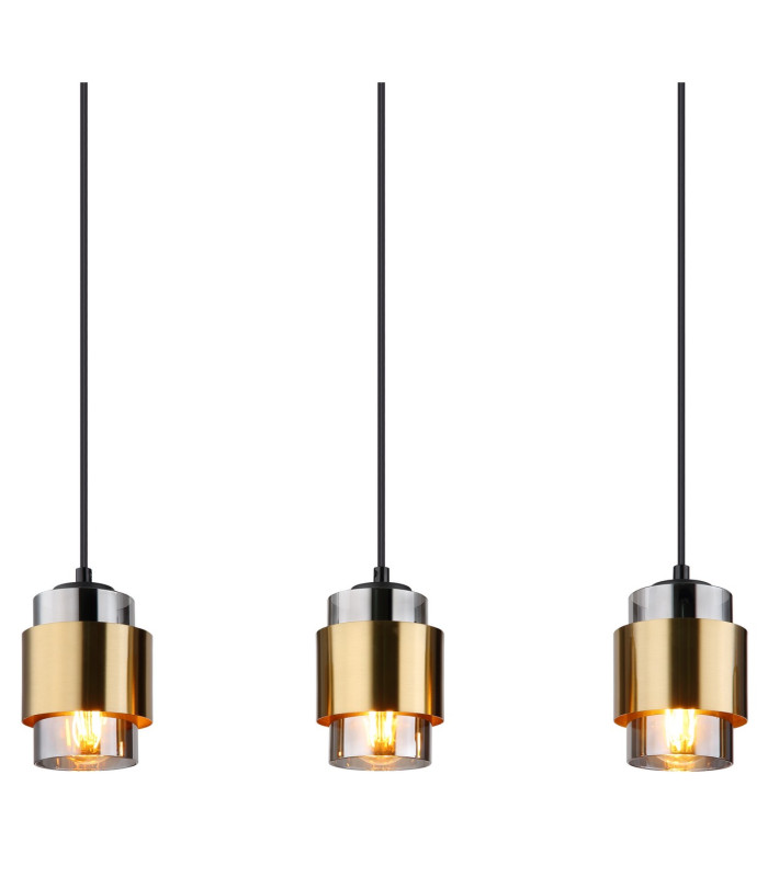 Milley Bar Pendant Ceiling Light Matt Black Smoke Glass Shade 5x E27-4