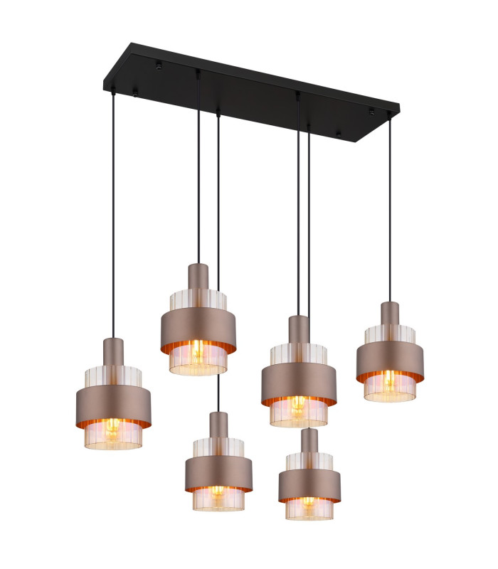 Milley Cluster Pendant Ceiling Light Matt Black Amber Glass Shade 6x E27-1