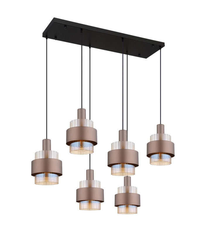 Milley Cluster Pendant Ceiling Light Matt Black Amber Glass Shade 6x E27-2