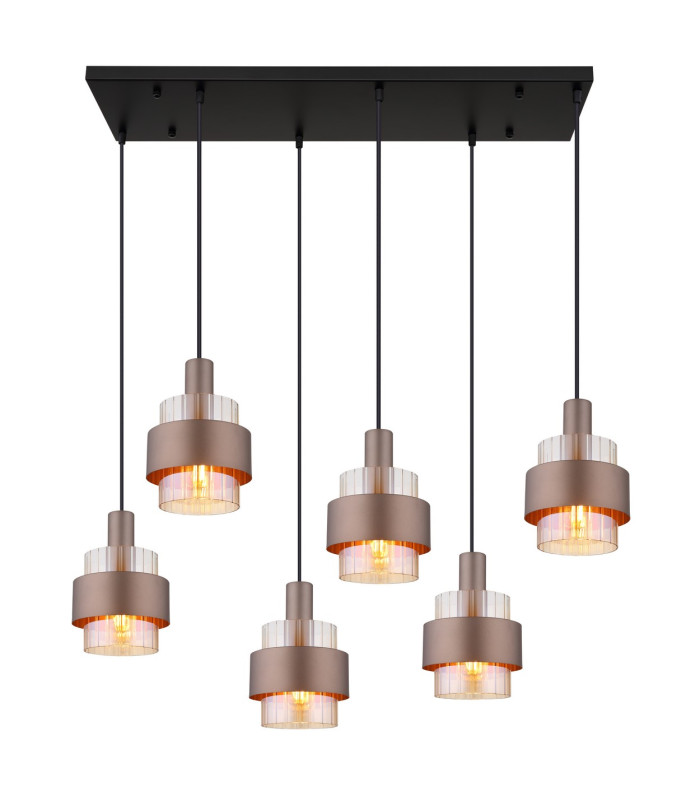 Milley Cluster Pendant Ceiling Light Matt Black Amber Glass Shade 6x E27-3