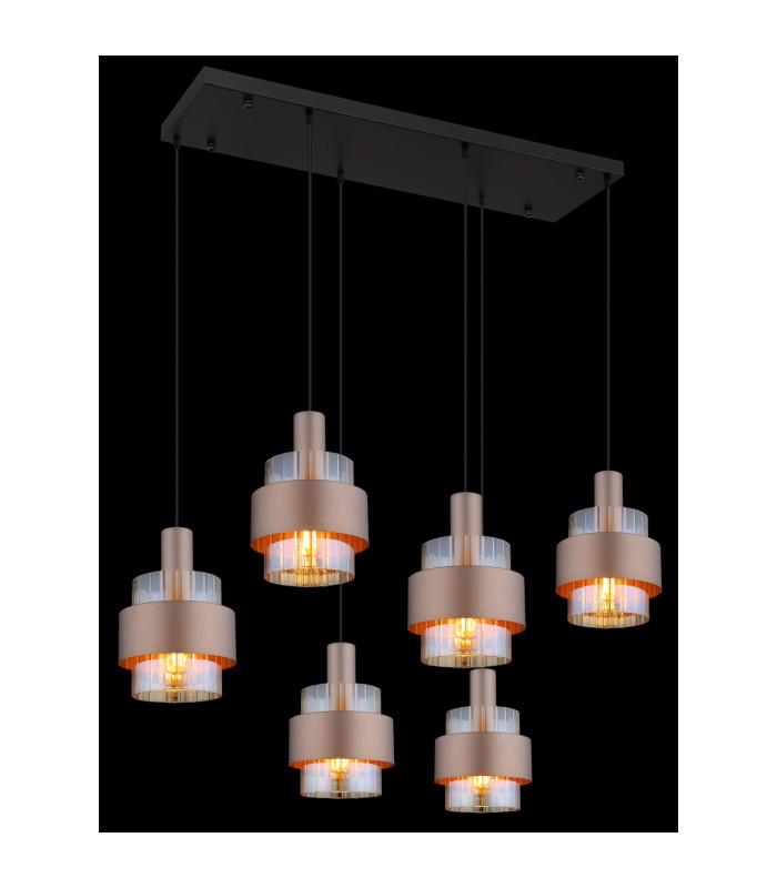 Milley Cluster Pendant Ceiling Light Matt Black Amber Glass Shade 6x E27-4