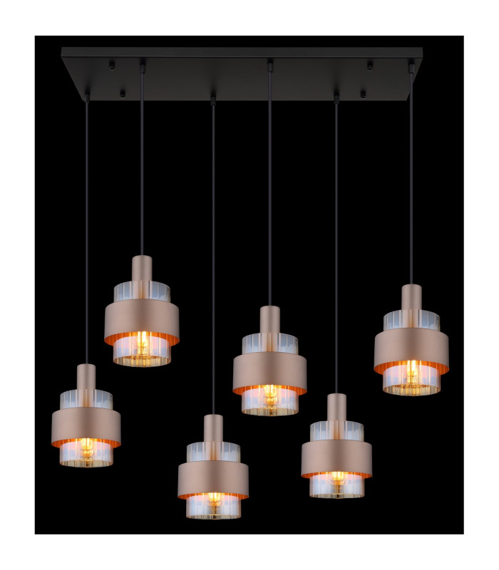 Milley Cluster Pendant Ceiling Light Matt Black Amber Glass Shade 6x E27-5