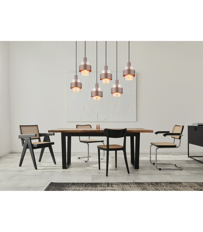 Milley Cluster Pendant Ceiling Light Matt Black Amber Glass Shade 6x E27-7