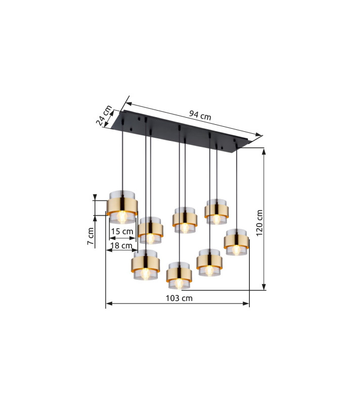 Milley Cluster Pendant Ceiling Light Matt Black Glass Shade 8x E27-11