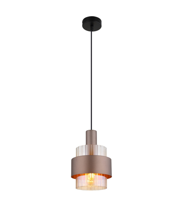 Milley Slim Pendant Ceiling Light Matt Black Amber Glass Shade 1x E27-1
