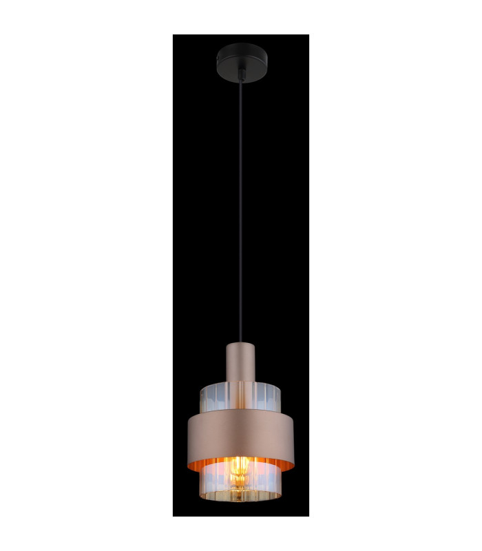 Milley Slim Pendant Ceiling Light Matt Black Amber Glass Shade 1x E27-4