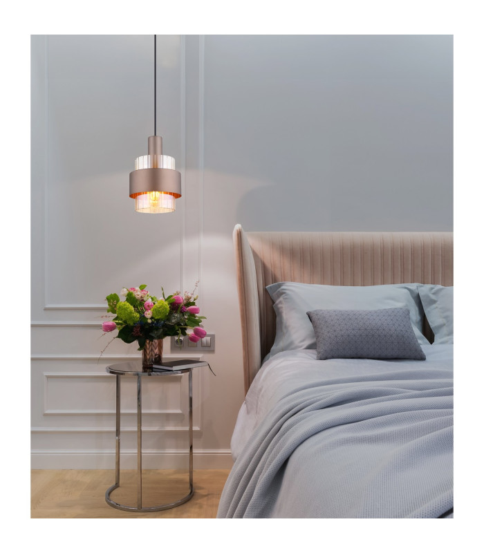 Milley Slim Pendant Ceiling Light Matt Black Amber Glass Shade 1x E27-5