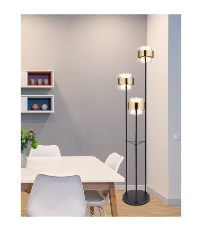 Milley Multi Arm Floor Lamp Matt Black Glass Shade 3x E27-6