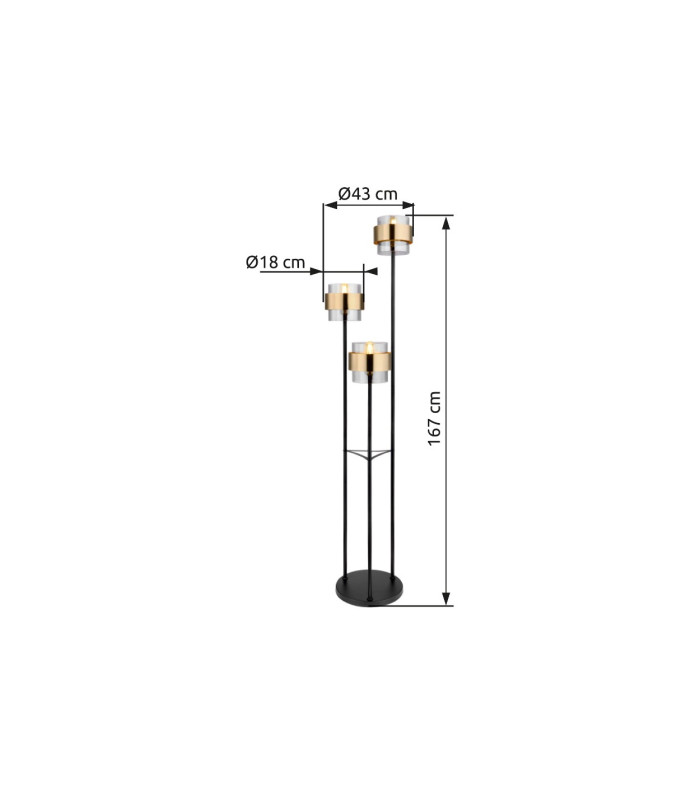 Milley Multi Arm Floor Lamp Matt Black Glass Shade 3x E27-8