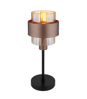 Milley Cylindrical Table Lamp Matt Black Amber Glass Shade 1x E27-1