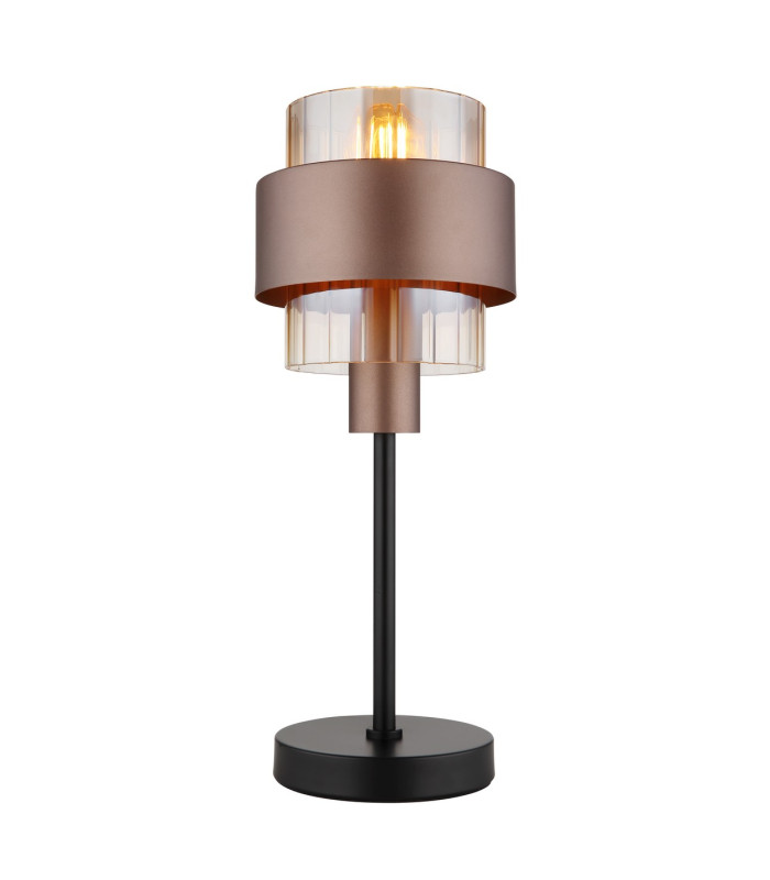 Milley Cylindrical Table Lamp Matt Black Amber Glass Shade 1x E27-3