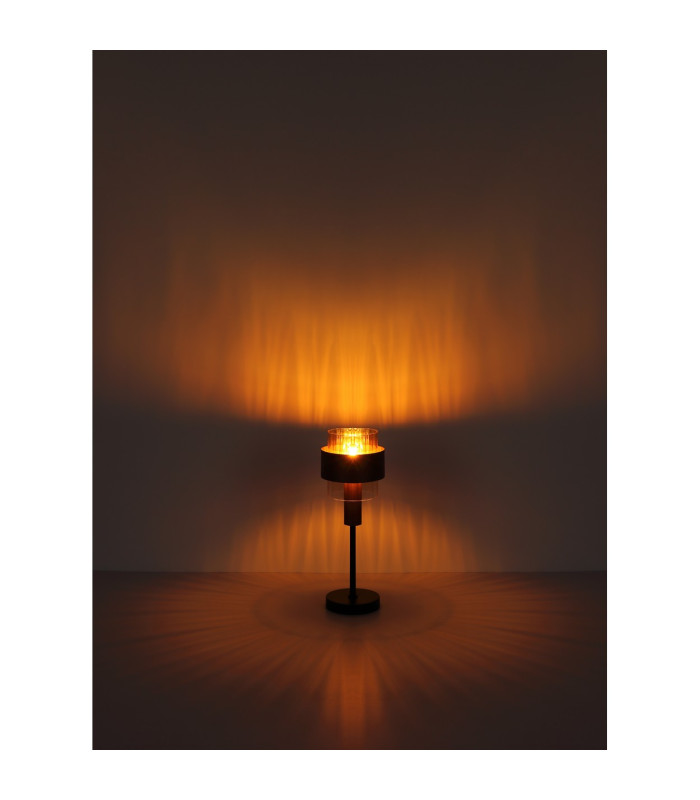 Milley Cylindrical Table Lamp Matt Black Amber Glass Shade 1x E27-7