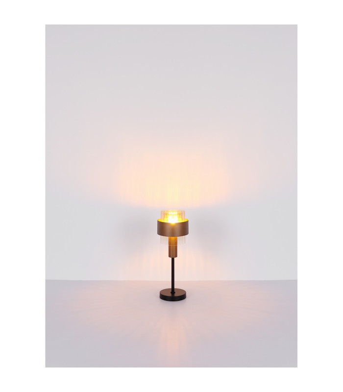 Milley Cylindrical Table Lamp Matt Black Amber Glass Shade 1x E27-8