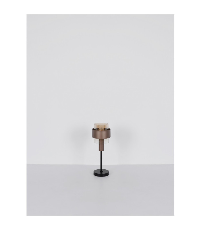 Milley Cylindrical Table Lamp Matt Black Amber Glass Shade 1x E27-9
