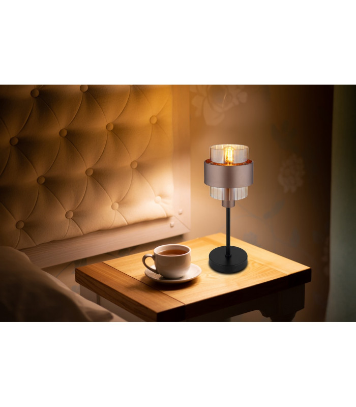 Milley Cylindrical Table Lamp Matt Black Amber Glass Shade 1x E27-10