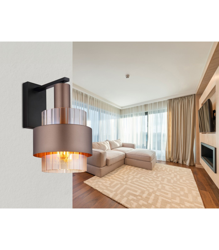 Milley Wall Lamp Matt Black Amber Glass Shade 1x E27-6