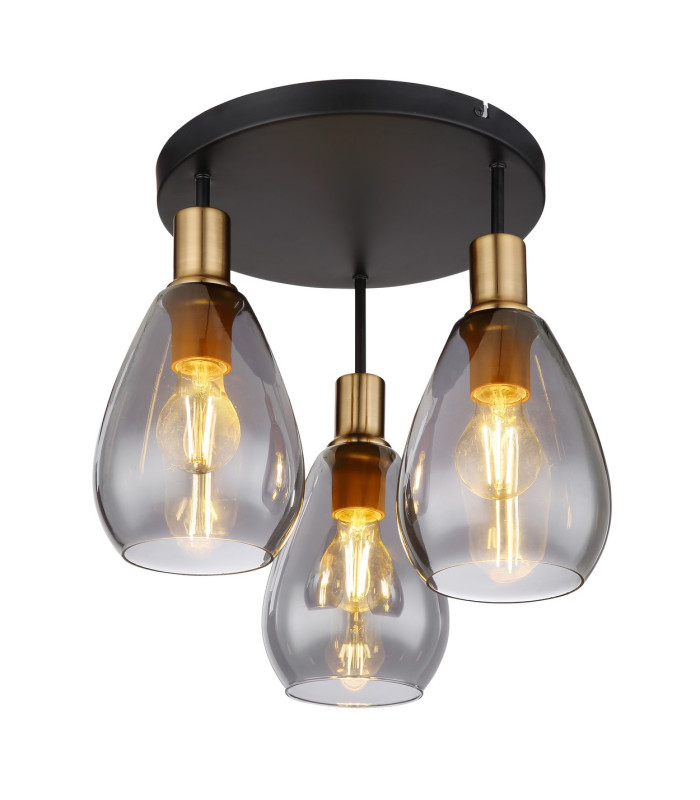 Fanni Shade Cluster Ceiling Light Matt Black Smoke Glass Shade 3x E27-1
