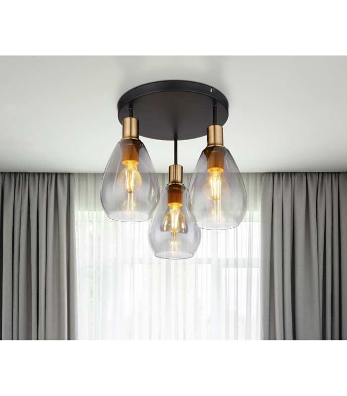 Fanni Shade Cluster Ceiling Light Matt Black Smoke Glass Shade 3x E27-3