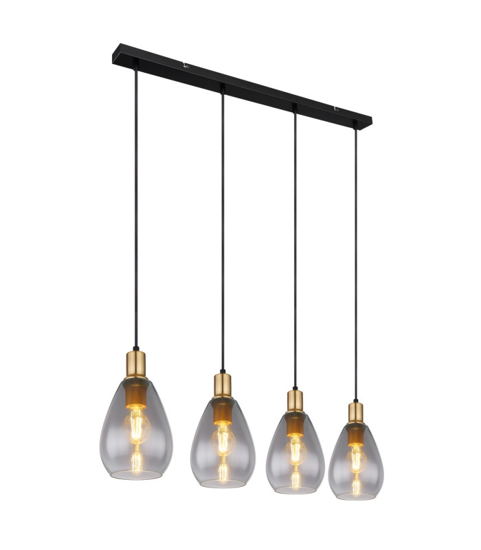 Fanni Bar Pendant Ceiling Light Matt Black Smoke Glass Shade 4x E27-1