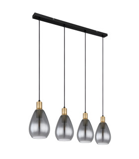 Fanni Bar Pendant Ceiling Light Matt Black Smoke Glass Shade 4x E27-2