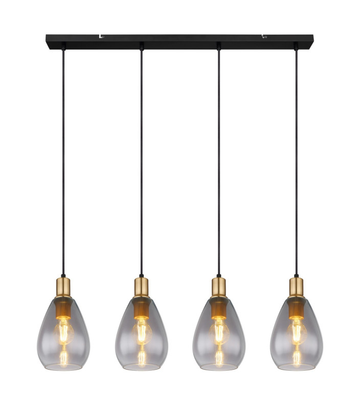 Fanni Bar Pendant Ceiling Light Matt Black Smoke Glass Shade 4x E27-3