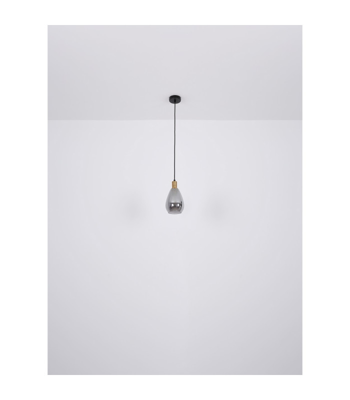 Fanni Dome Pendant Ceiling Light Matt Black Smoke Glass Shade 1x E27-6