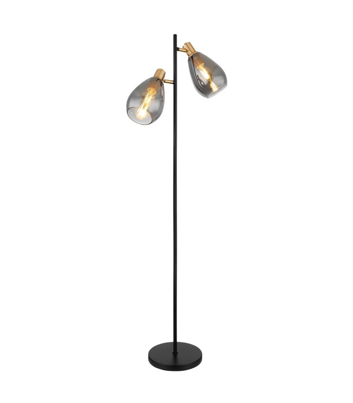 Fanni Multi Arm Floor Lamp Matt Black Smoke Glass Shade 2x E27-1