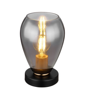 Fanni Bedside Table Lamp Matt Black Smoke Glass Shade 1x E27-1