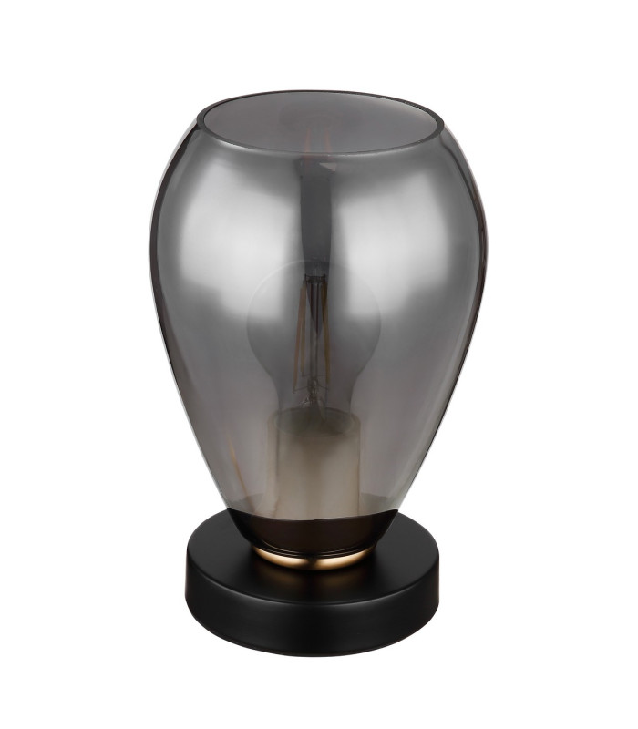 Fanni Bedside Table Lamp Matt Black Smoke Glass Shade 1x E27-2