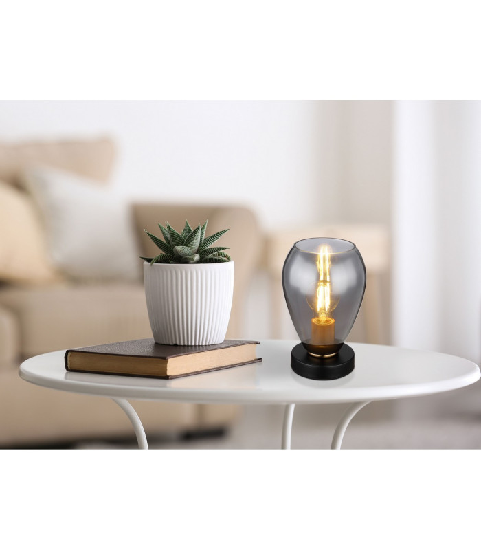 Fanni Bedside Table Lamp Matt Black Smoke Glass Shade 1x E27-7