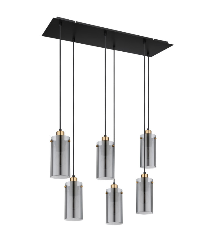 Fanni Cluster Pendant Ceiling Light Matt Black Smoke Glass Shade 6x E27-2
