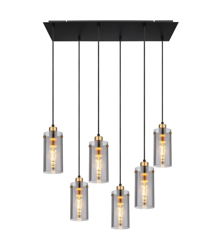 Fanni Cluster Pendant Ceiling Light Matt Black Smoke Glass Shade 6x E27-3