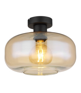 Giuseppe Globe Ceiling Light Matt Black Amber Glass Shade 1x E27-1