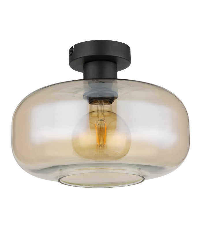 Giuseppe Globe Ceiling Light Matt Black Amber Glass Shade 1x E27-2