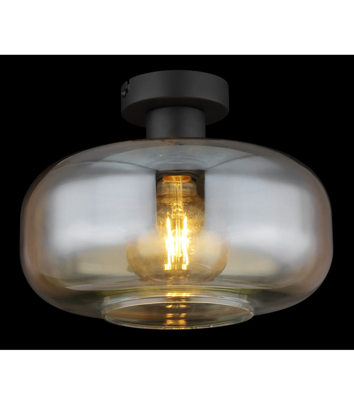 Giuseppe Globe Ceiling Light Matt Black Amber Glass Shade 1x E27-3