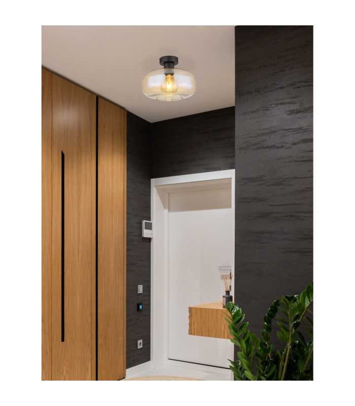 Giuseppe Globe Ceiling Light Matt Black Amber Glass Shade 1x E27-4