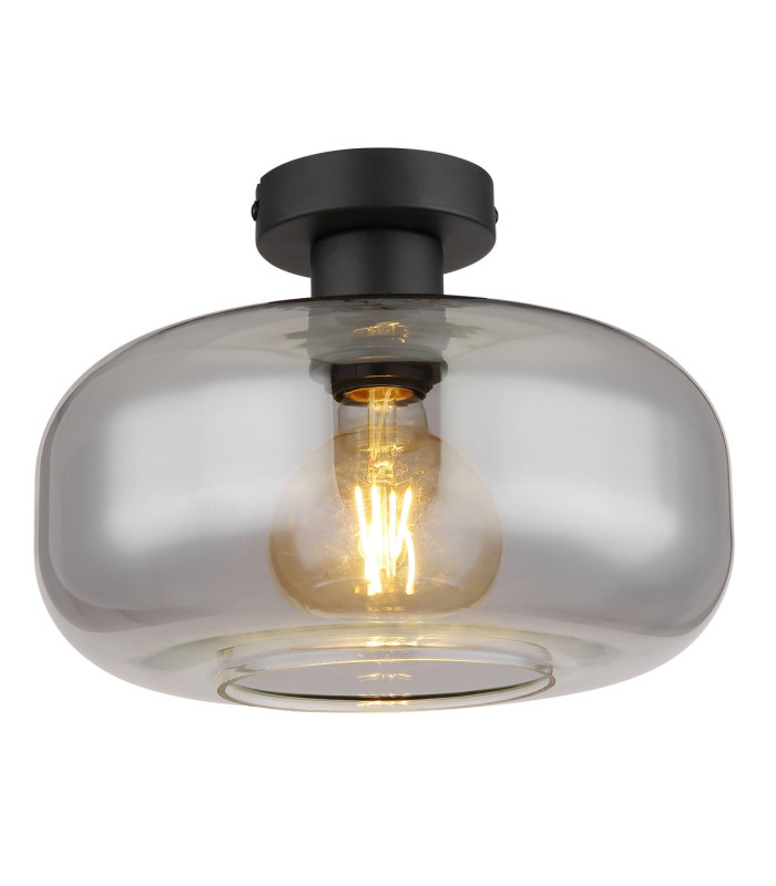 Giuseppe Globe Ceiling Light Matt Black Smoke Glass Shade 1x E27-1