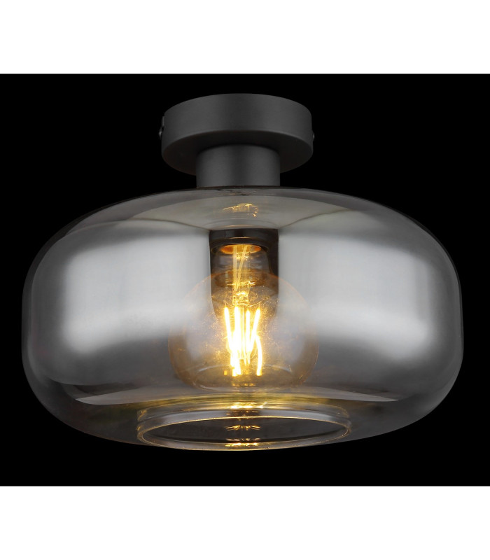Giuseppe Globe Ceiling Light Matt Black Smoke Glass Shade 1x E27-3