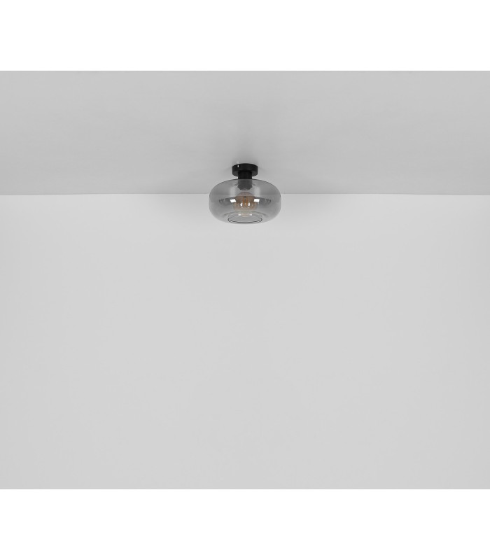 Giuseppe Globe Ceiling Light Matt Black Smoke Glass Shade 1x E27-6