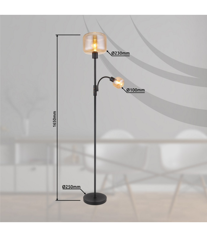 Giuseppe Glass Floor Lamp Matt Black Amber Glass Shade 1x E27-8